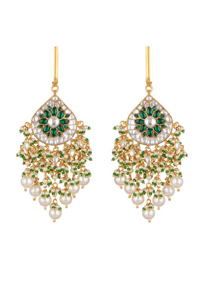 BAALI STYLE GREEN AND WHITE STONE EARRINGS WITH PEARL
