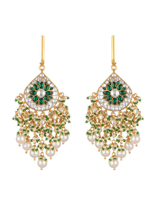 BAALI STYLE GREEN AND WHITE STONE EARRINGS WITH PEARL