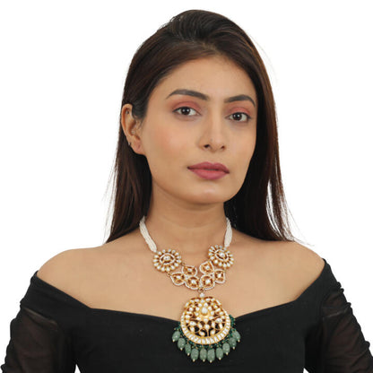 SEA GREEN BEADS WHITE LONG NECKLACE SET