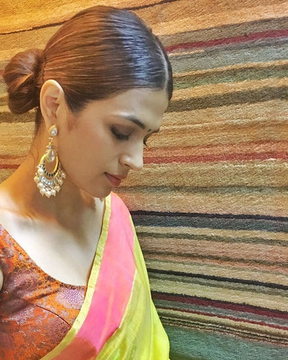 White & Pink Jadtar Studded Chandbali