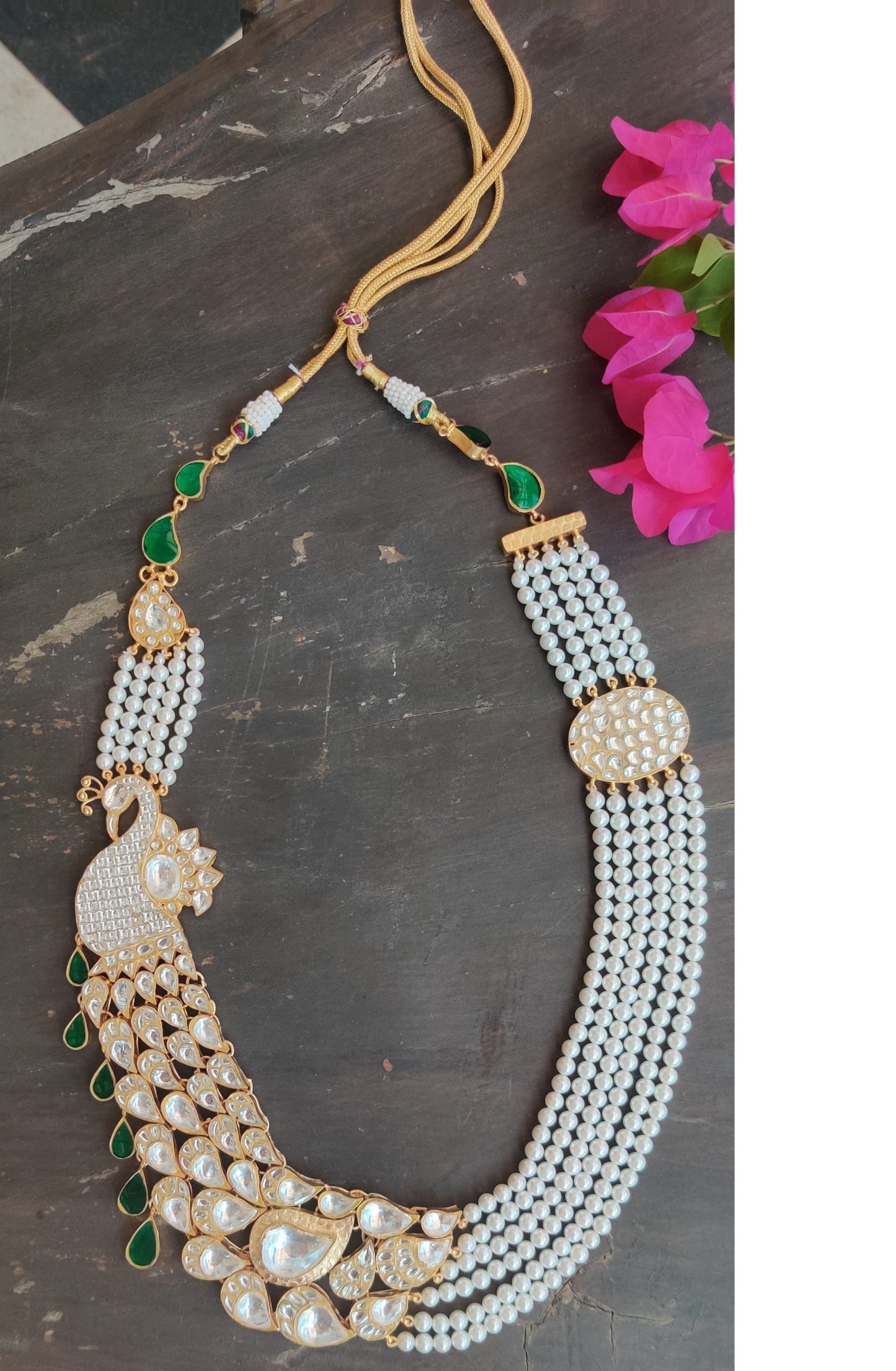 Side pendant with peacocok design beads with pearl strings