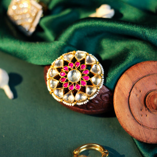 White And Pink Stone Jadtar Ring