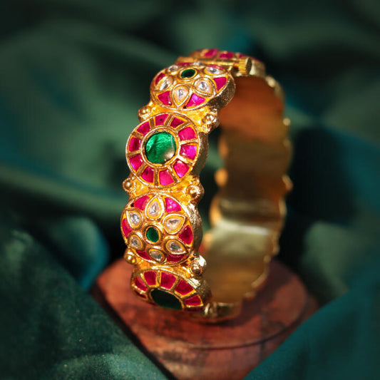 Statement Jadau Emerald Red & Green 22Kt Gold Plated Bangles(Single Pc)