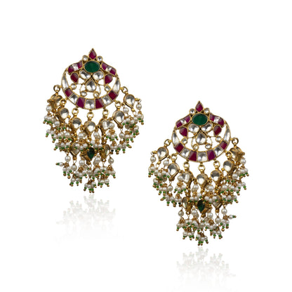 Gold Plated Pink and Green Pendant Set With Earrings