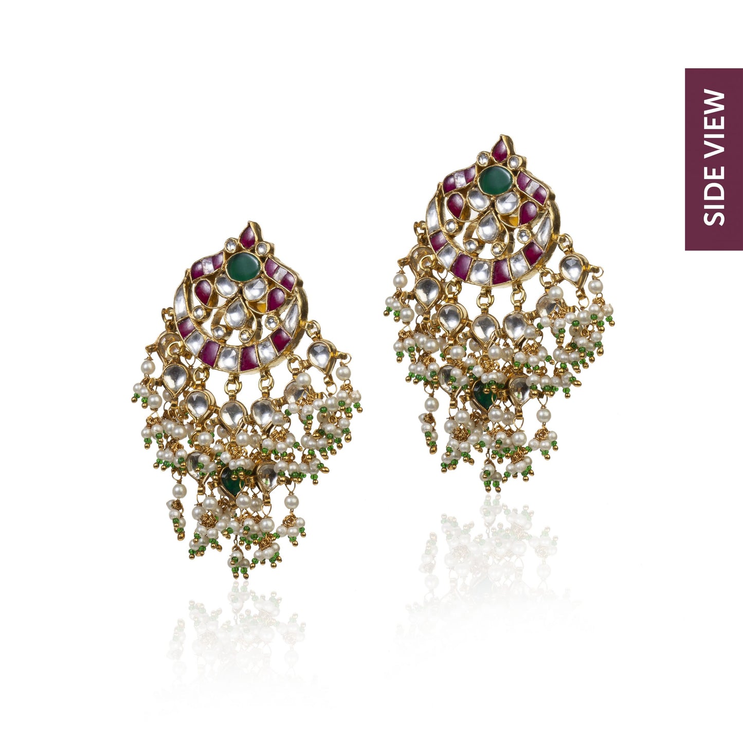 Gold Plated Pink and Green Pendant Set With Earrings