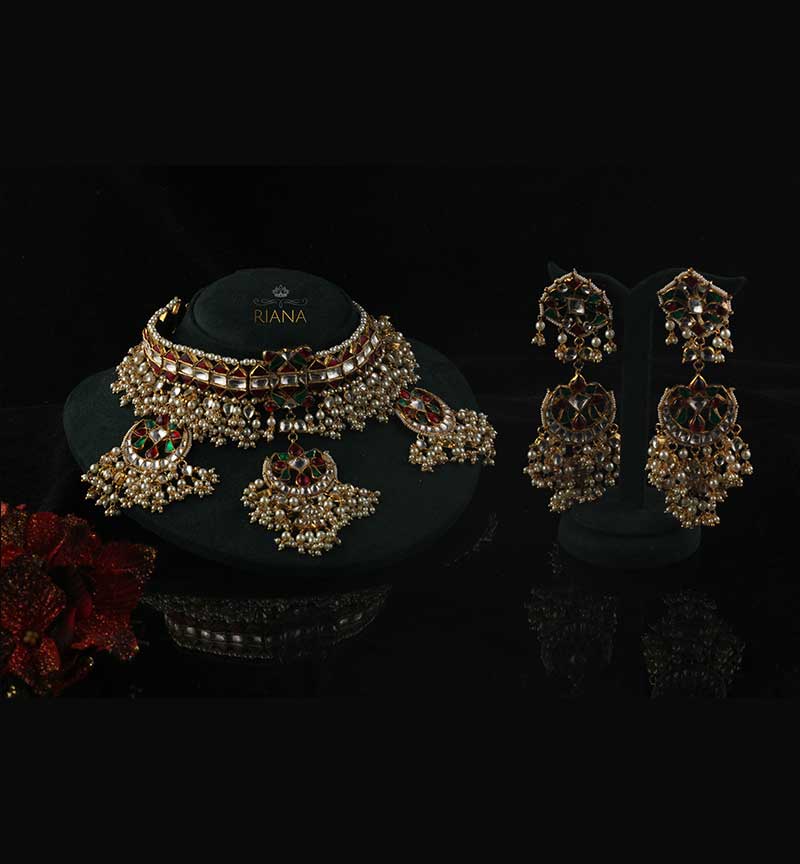 Multi colored jadtar studded Necklace set