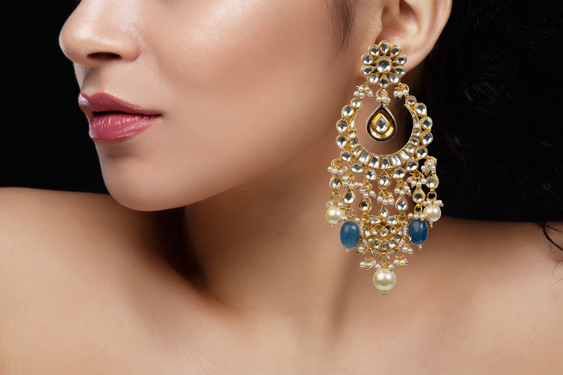 Blue & White jadtar studded Necklace