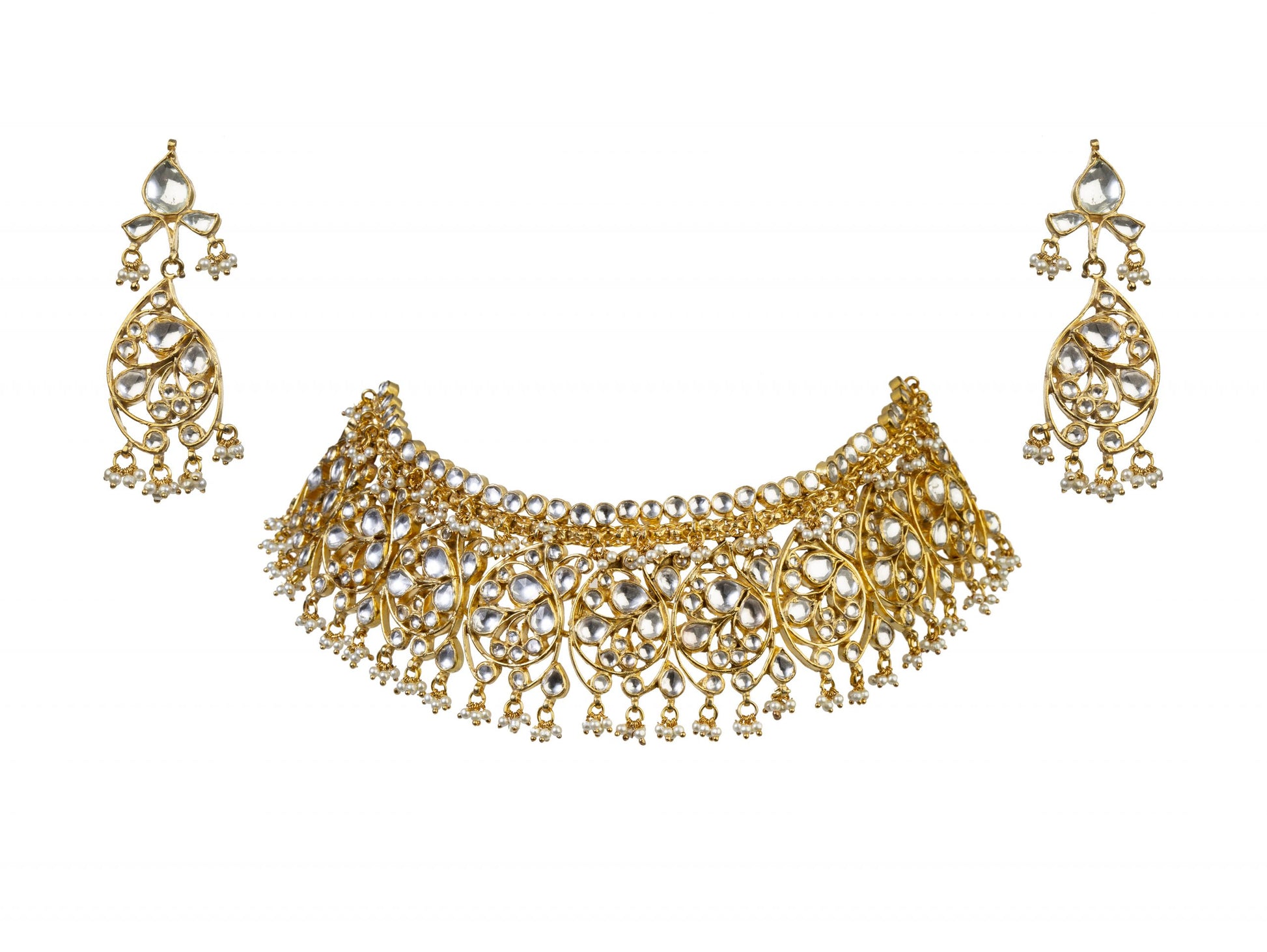 Gold Plated oval motives Necklace set With Earrings