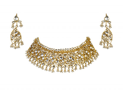 Gold Plated oval motives Necklace set With Earrings