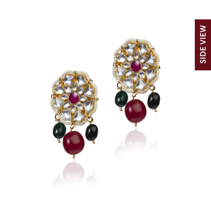Gold Plated pink and white Stone Necklace Set