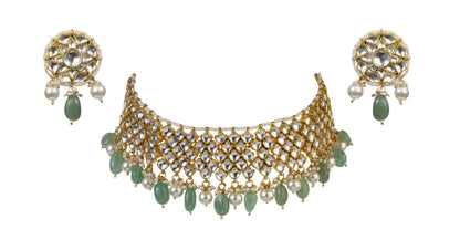 Gold Plated sea green choker Necklace set 