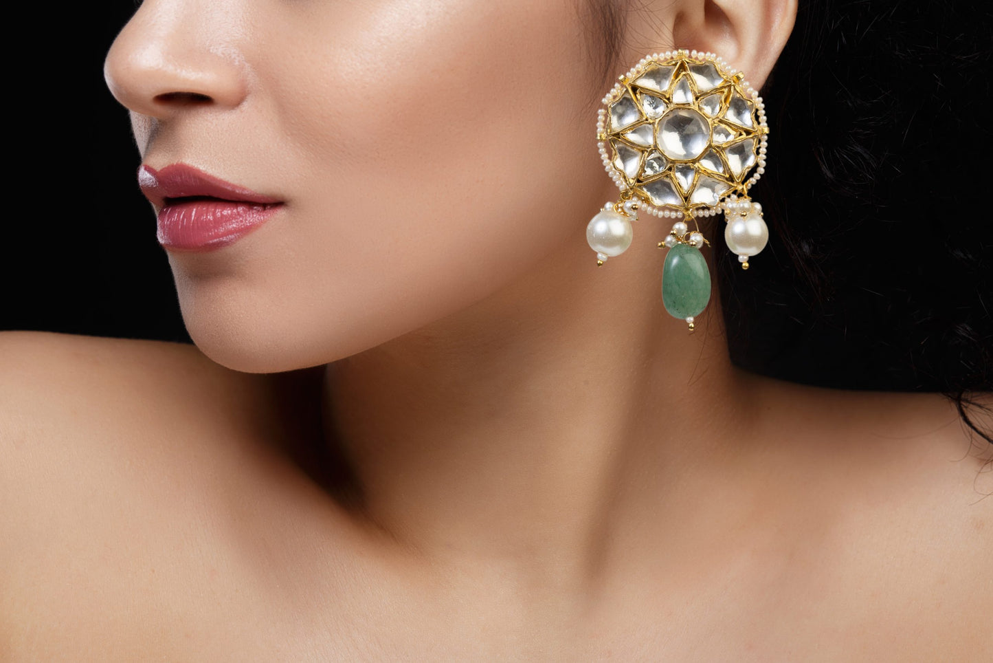 Gold Plated sea green choker Necklace set 