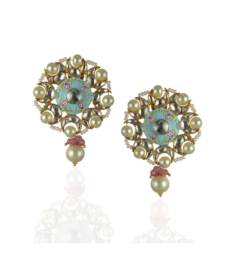 Traditiona Styled Pendant Set of firozi blue meenakari work