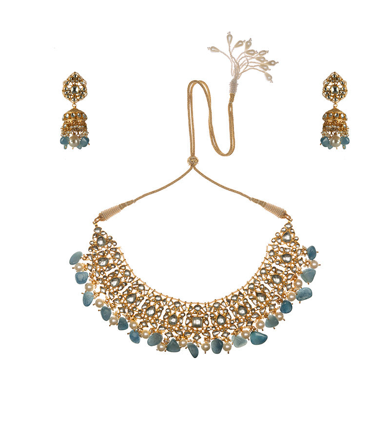 Choker Styled Necklace set with grey pearls