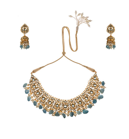 Choker Styled Necklace set with grey pearls