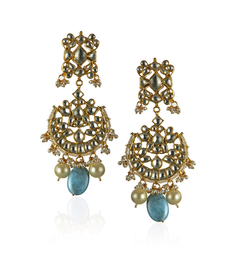 White & Sea blue pears studded necklace set