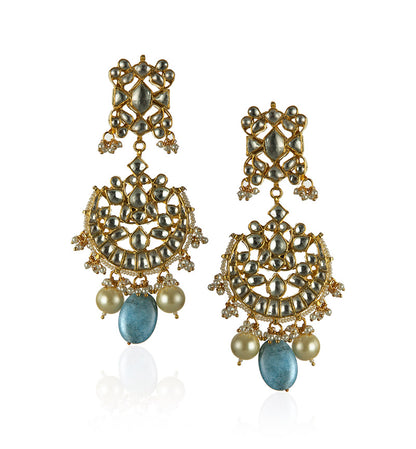 White & Sea blue pears studded necklace set