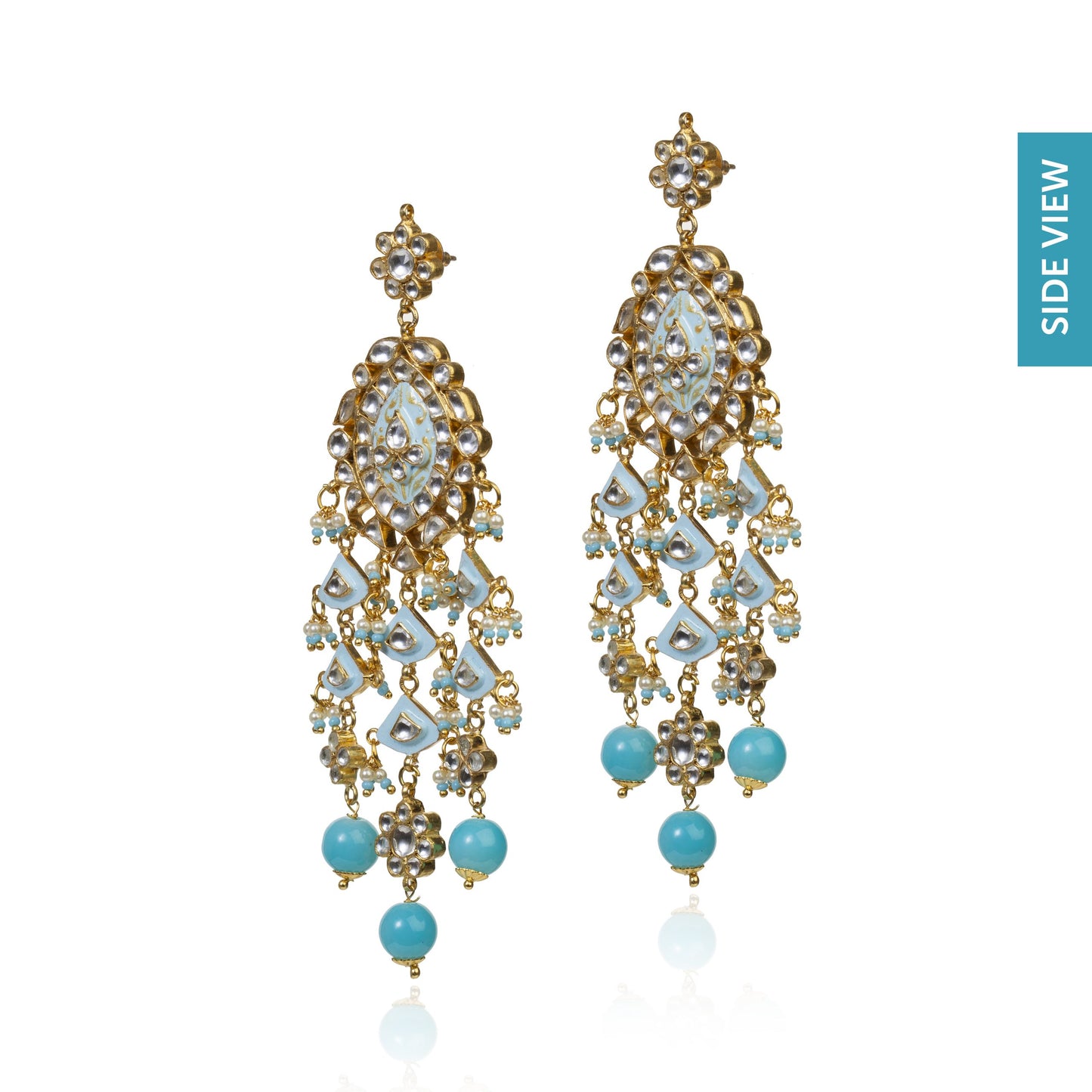Gold Plated Pearls and firozi Blue Meena Pendant Necklace Set