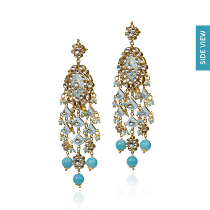 Gold Plated Pearls and firozi Blue Meena Pendant Necklace Set