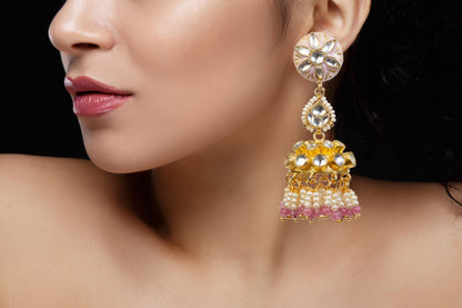 GOLD PLATED PASTEL PINK MEENA WORK PENDANT SET