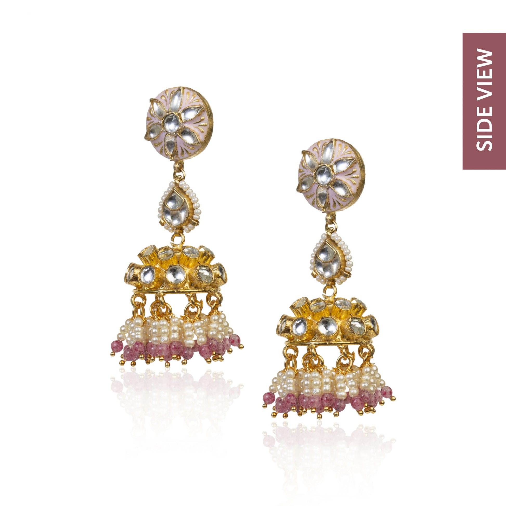 GOLD PLATED PASTEL PINK MEENA WORK PENDANT SET