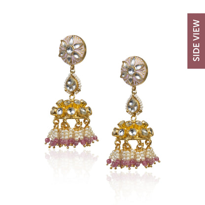 GOLD PLATED PASTEL PINK MEENA WORK PENDANT SET