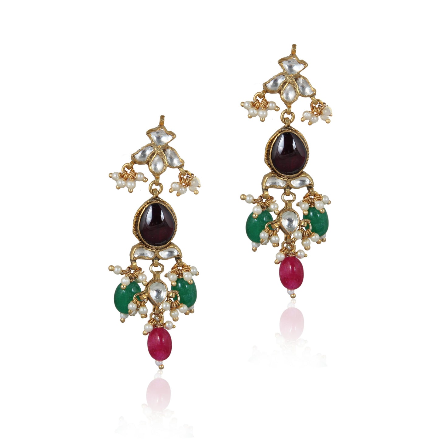 WHITE JADTAR STONE WITH NAVRTAN CHOKER SET WITH EARRINGS
