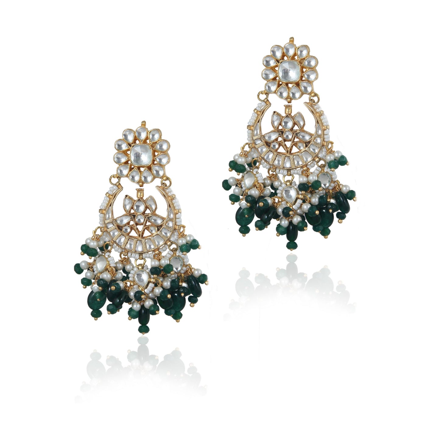 WHITE JADTAR STONE WITH SMALL GREEN BEADS NECKLACE SET