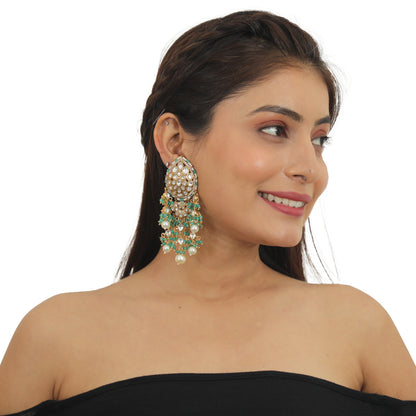 PEACOCK SHAPE WHITE AND SEA GREEN NECKLACE SET