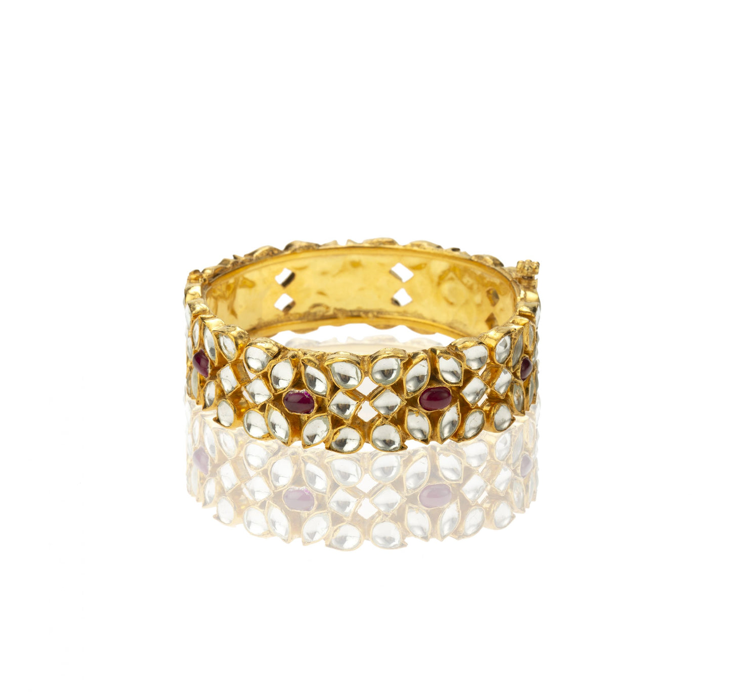 GOLD FINISH WHITE AND PINK JADTAR STONE DOUBLE LINE KADDA