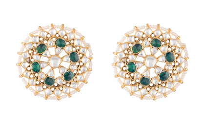White and Green jadtar studded top earrings