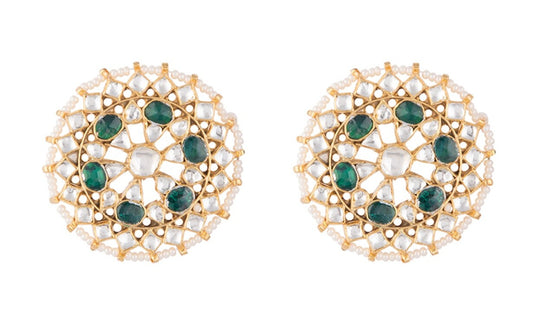 White and Green jadtar studded top earrings