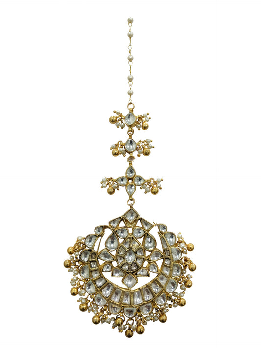 WHITE STONE WITH GOLDEN BALLS TIKKA
