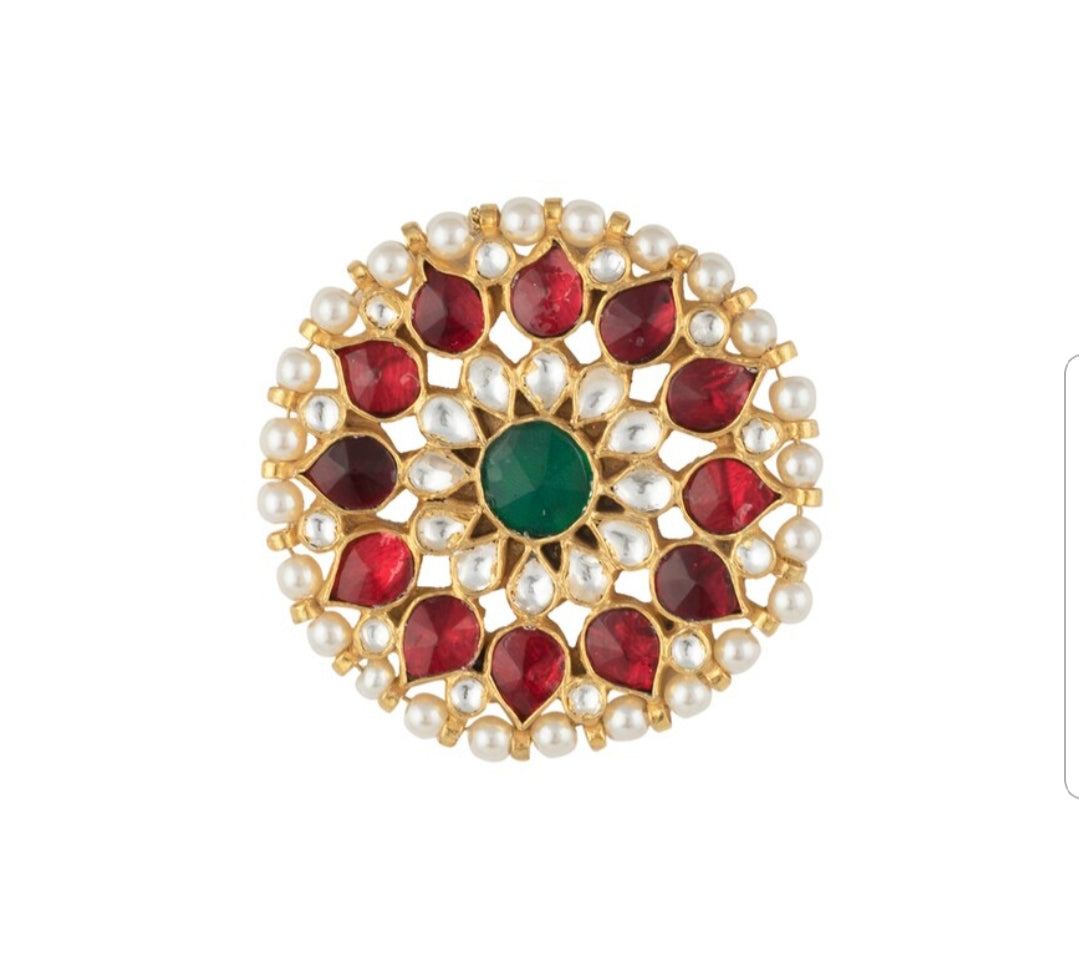 Red, White & Green Jadtar Ring