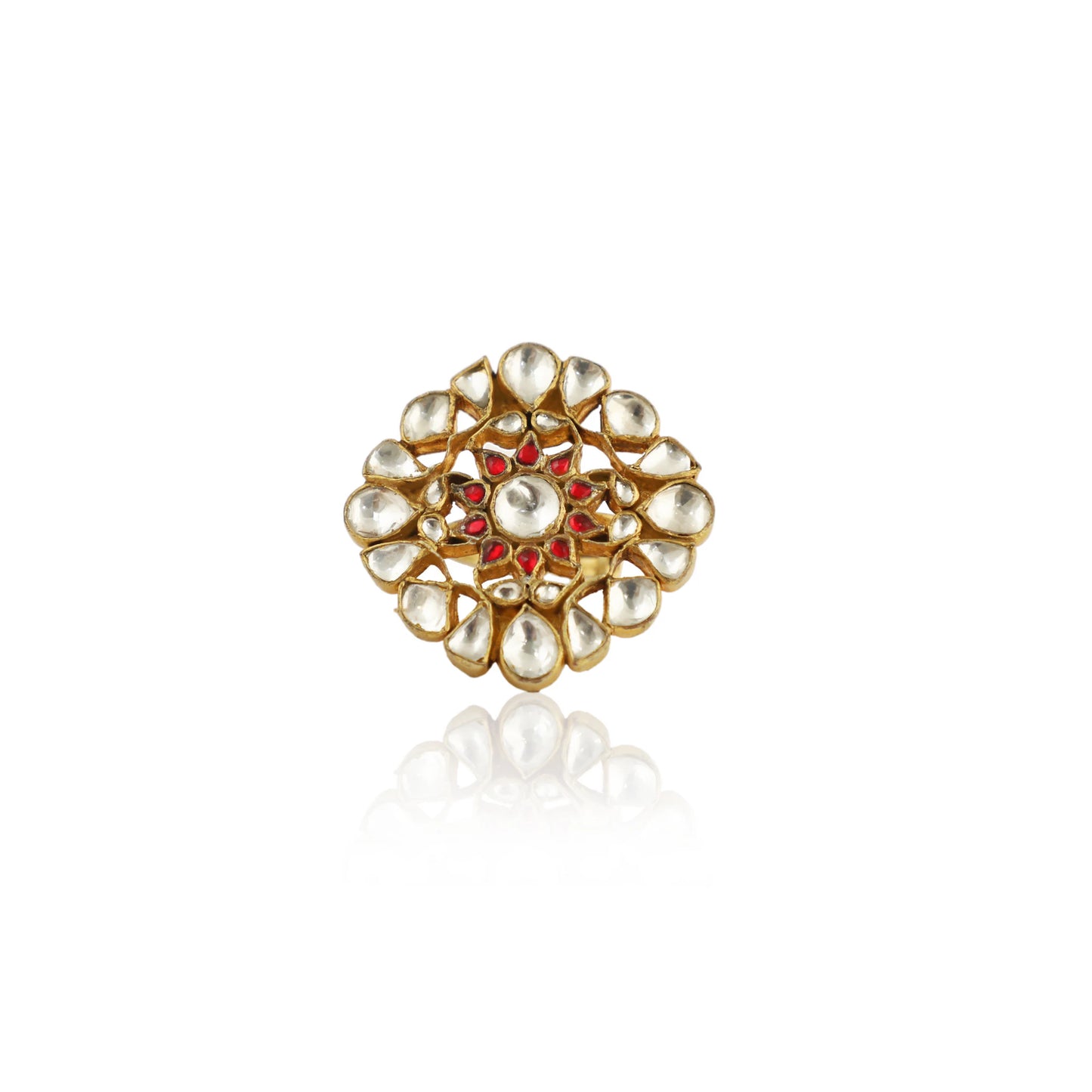 Pink And White Jadtar Stone Ring
