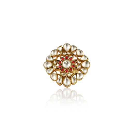 Pink And White Jadtar Stone Ring