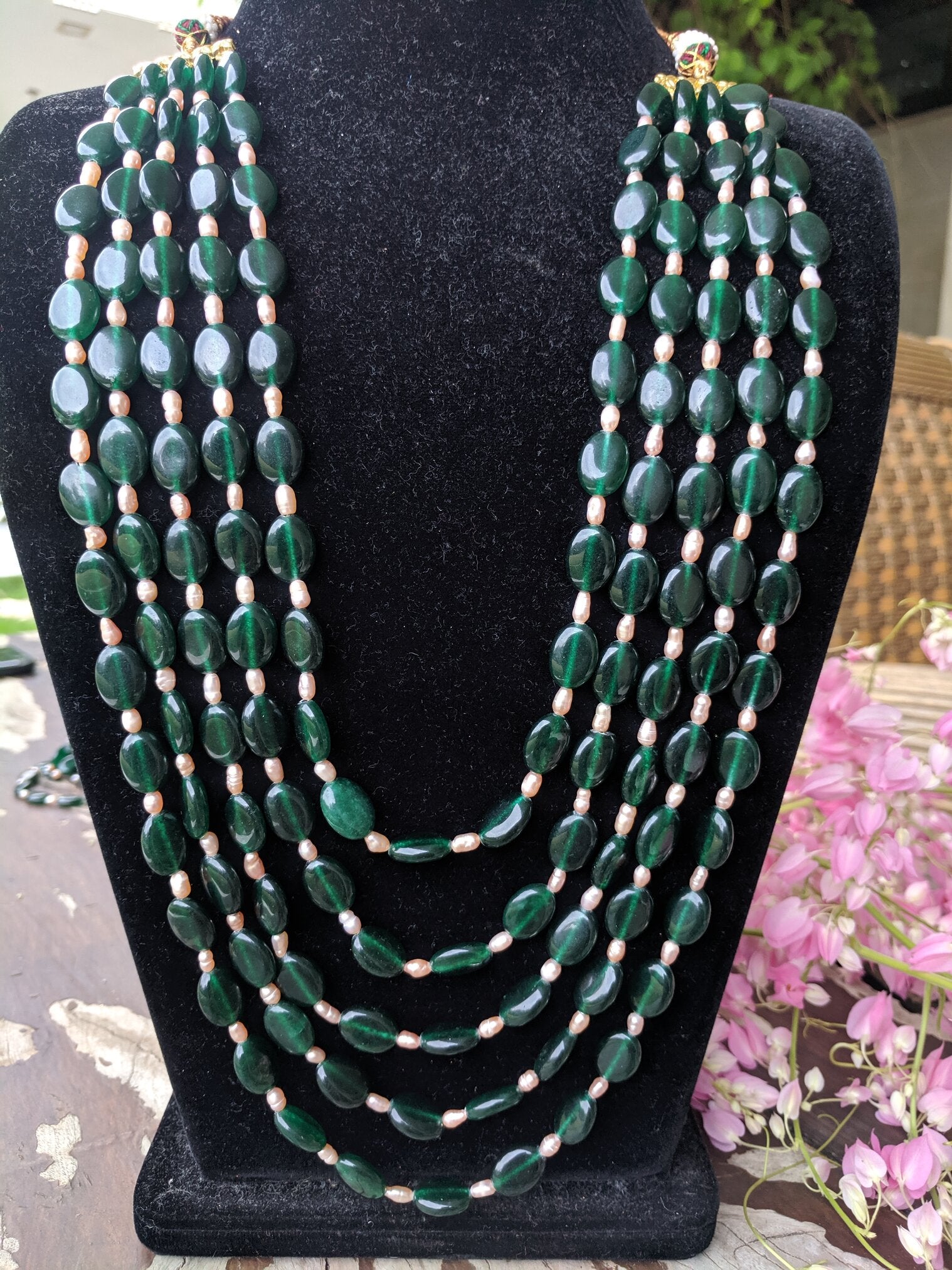 Green Stone four line beads semi precious maala For women & Girls