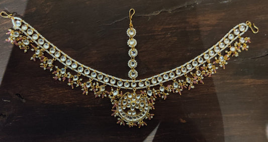 LIGHT PINK AND WHITE MATHAPATTI WITH CHAND SHAPED