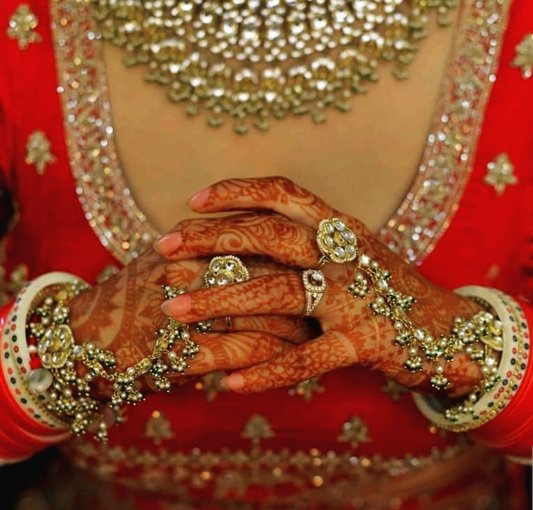  Gold Plated Jadtar Stone & Pearl Hathful