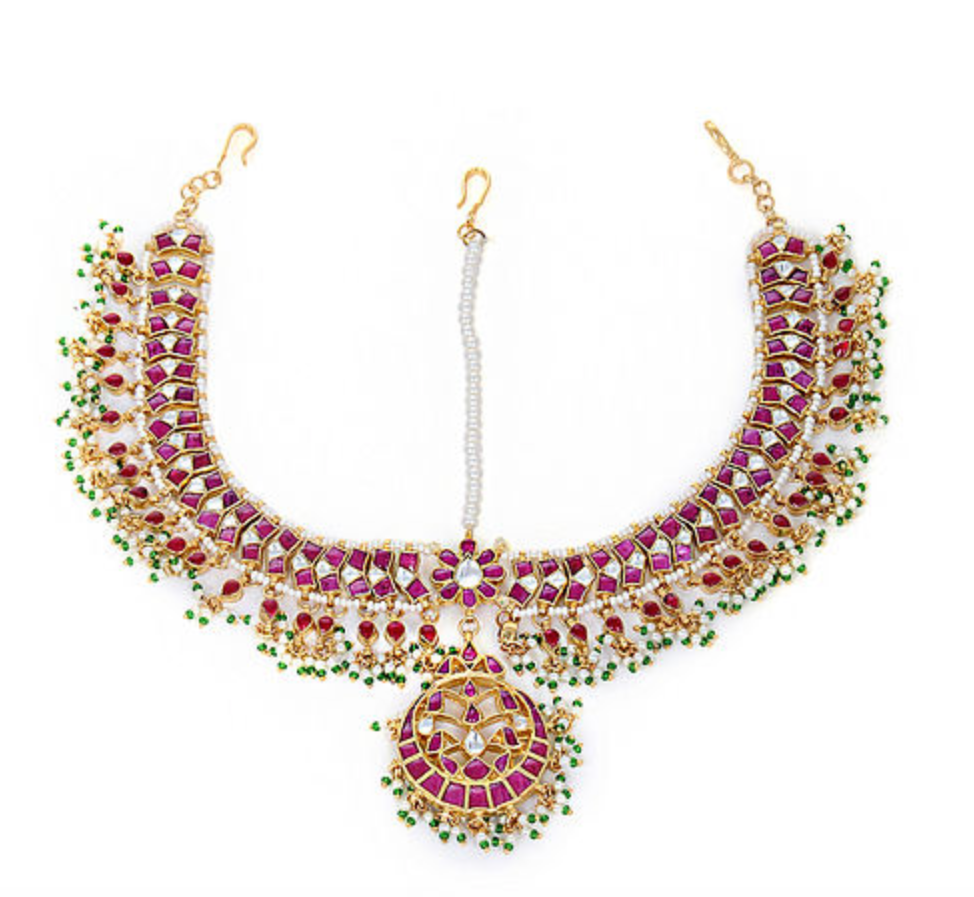 PINK AND GREEN JADTAR MATHA PATTI