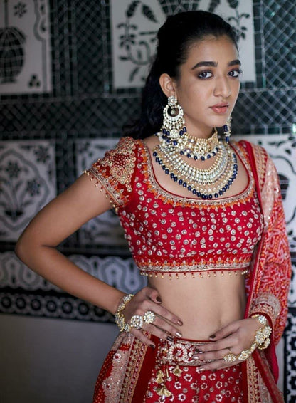 Blue & White jadtar studded Necklace