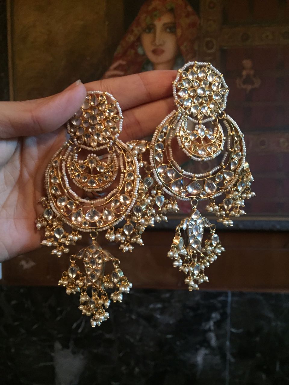 White jadtar and beads Earrings