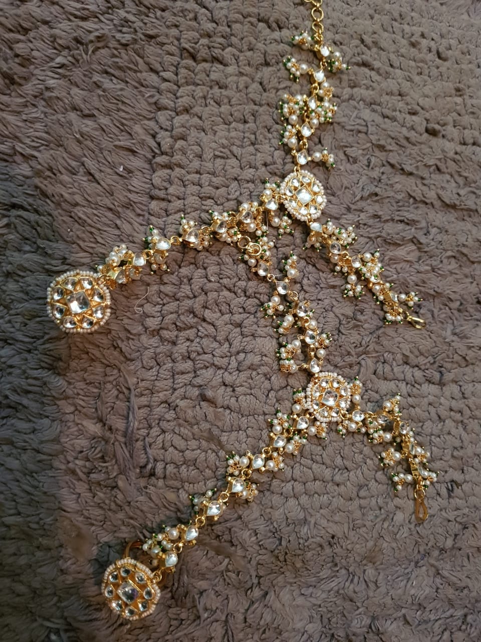  Gold Plated Jadtar Stone & Pearl Hathful