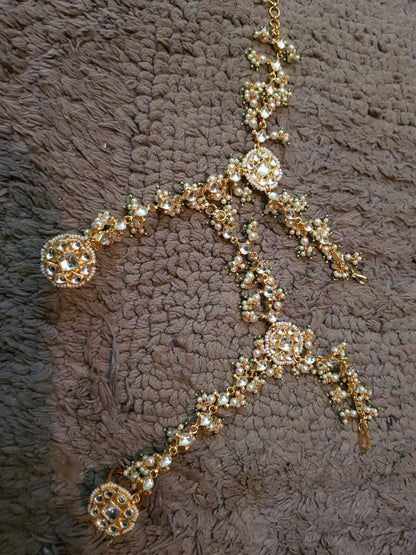  Gold Plated Jadtar Stone & Pearl Hathful